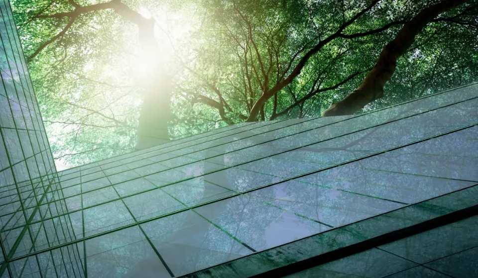 Solar panels in a green field