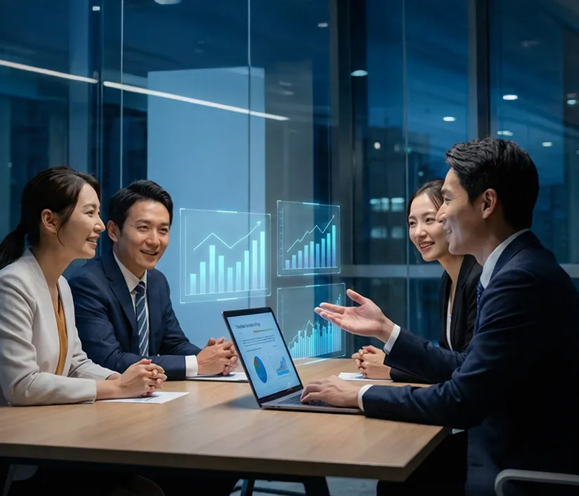 Digital transformation in customer experience with AI integration, secure web and mobile apps, and seamless customer engagement.