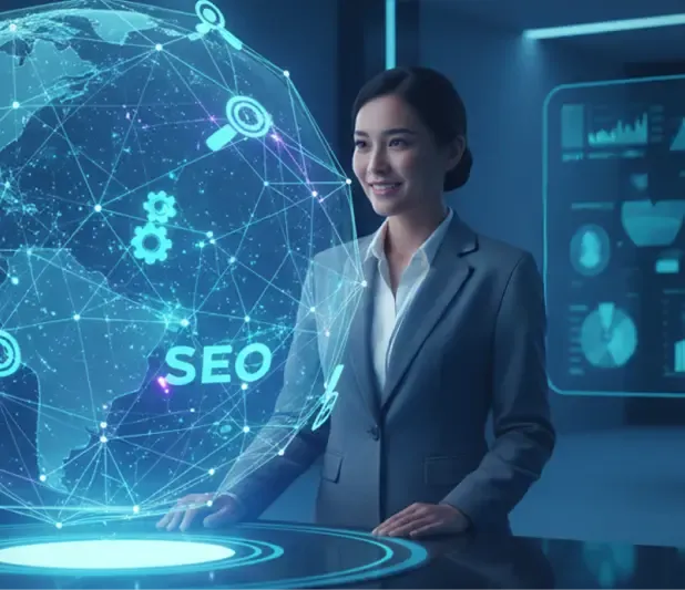 A hand pointing to a search bar, symbolizing Trinergy’s expertise in enhancing online business visibility through SEO strategies.