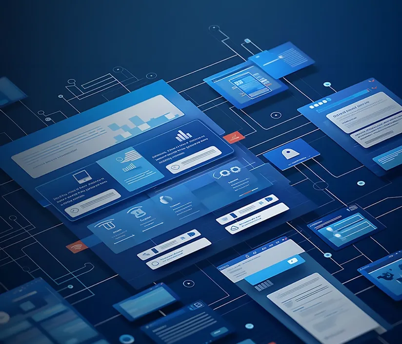 Illustration of scalable software architecture with cloud, microservices, frontend and backend supporting growing users and performance.