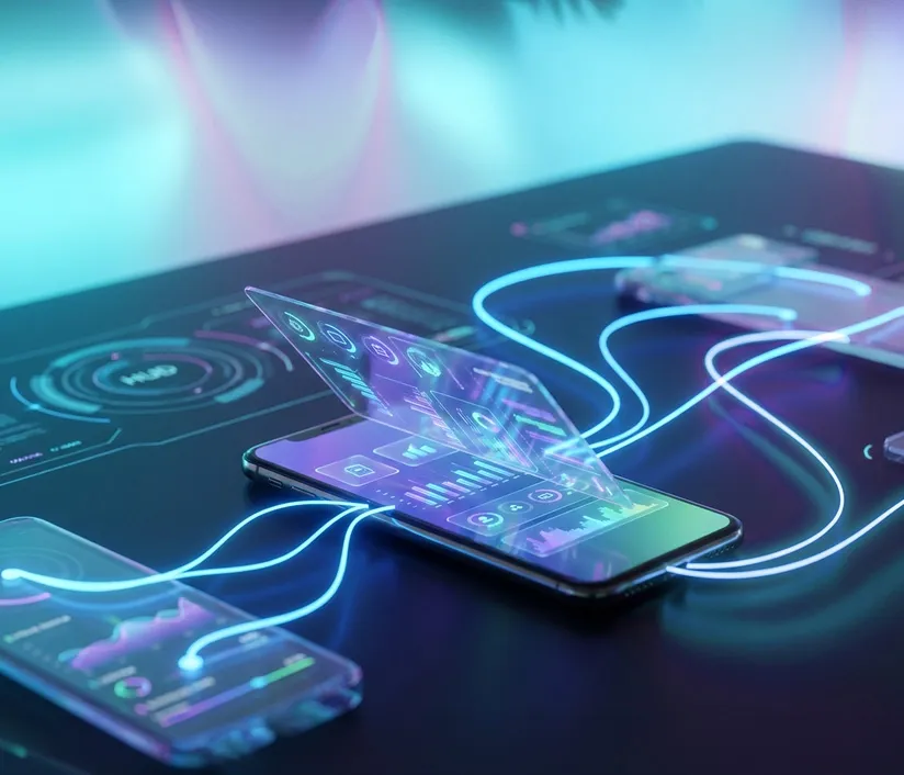 Illustration of progressive web application technology combining web app development and native mobile app features to improve mobile app performance and scalability