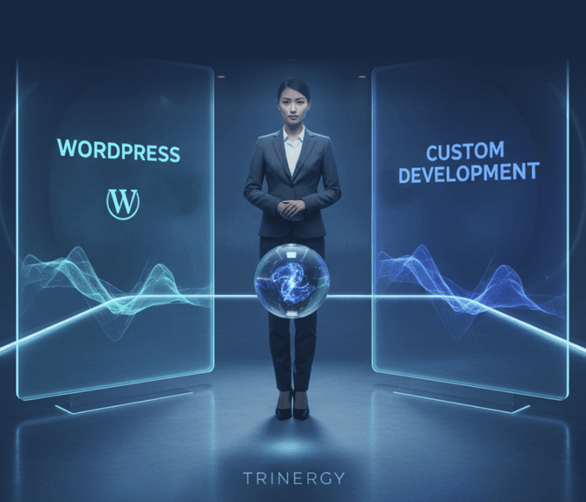 A hand pointing to a search bar, symbolizing Trinergy’s expertise in enhancing online business visibility through SEO strategies.