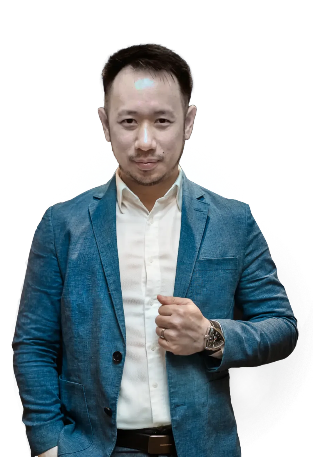 CEO Edwin Tan in the 'About Us' section of Trinergy, emphasizing the balance of business, creativity, and technology.